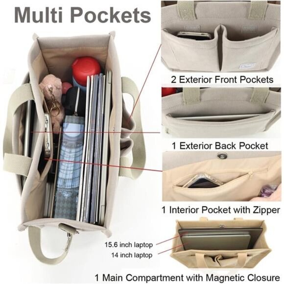 Tote Bag with Pockets, Coffee - Picture 4 of 4